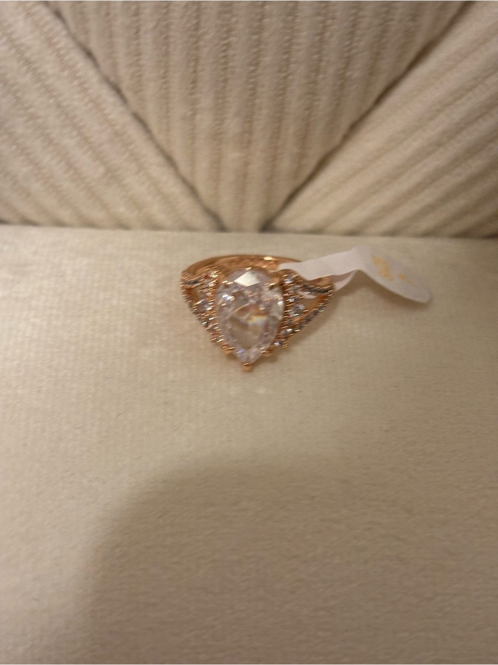 Rose Gold Teardrop Cubic Zirconia Statement Ring - Women Jewelry